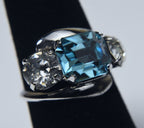 Vintage Sterling Silver Blue Rhinestone Bypass Ring - Size 4.25