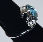 Vintage Sterling Silver Blue Rhinestone Bypass Ring - Size 4.25