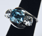 Vintage Sterling Silver Blue Rhinestone Bypass Ring - Size 4.25