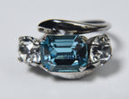 Vintage Sterling Silver Blue Rhinestone Bypass Ring - Size 4.25