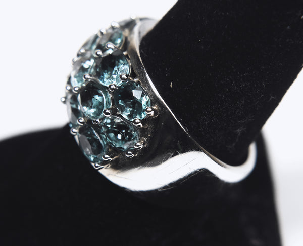 Beautiful Blue Topaz Studded Sterling Silver Wide Band Ring - Size 9