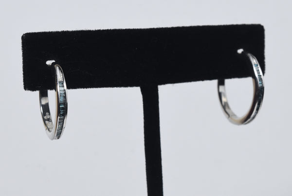 Sterling Silver Blue Topaz Hinged Hoop Earrings