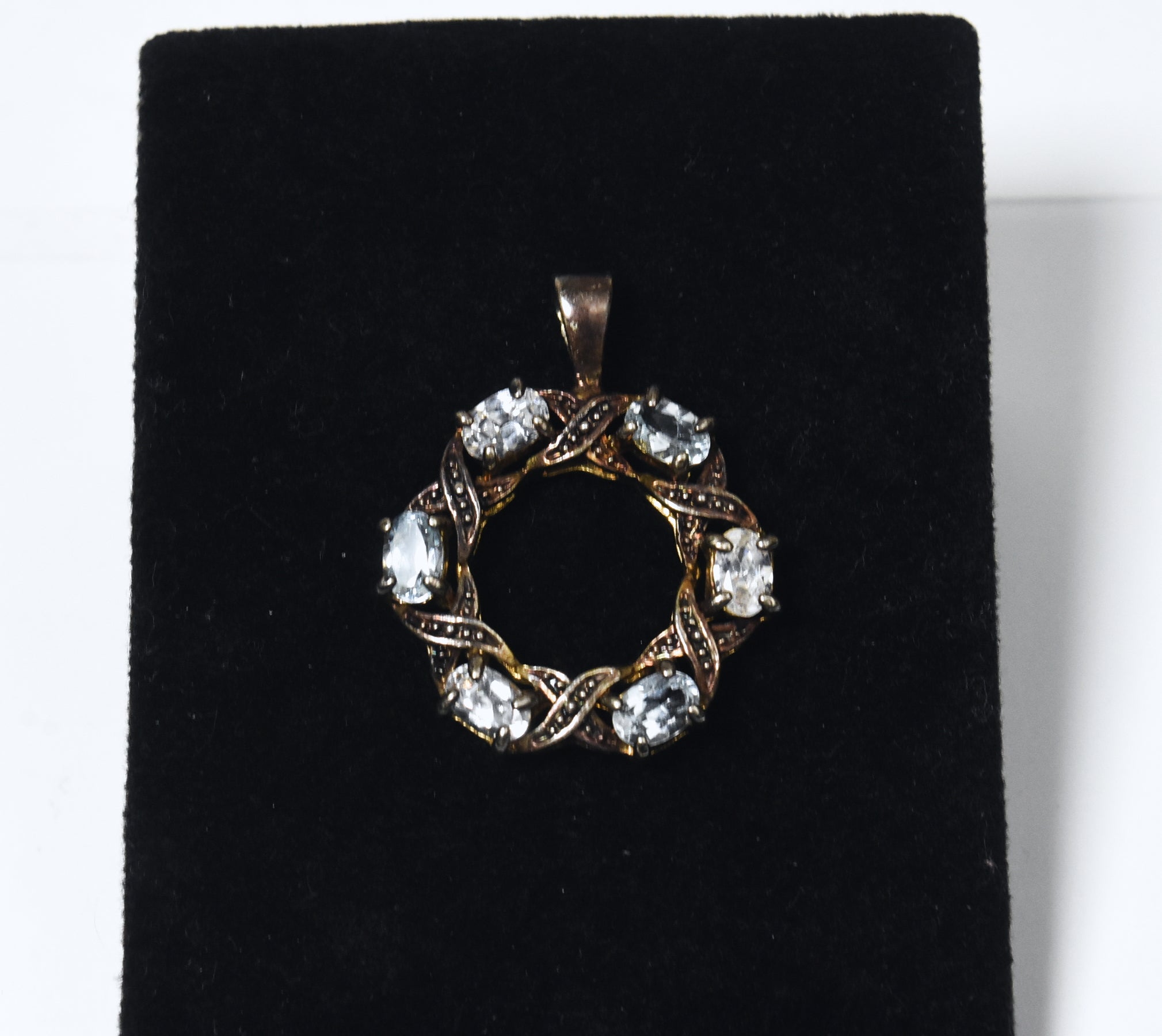 Blue Topaz and Rhinestone Hoop Pendant