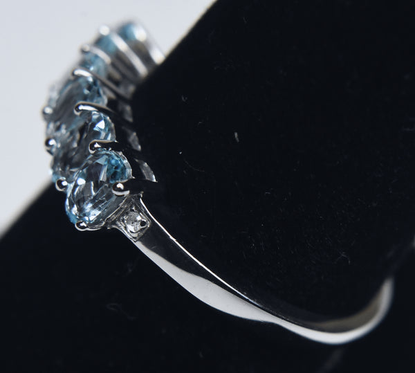 Blue Topaz and Diamond Sterling Silver Ring - Size 7.75