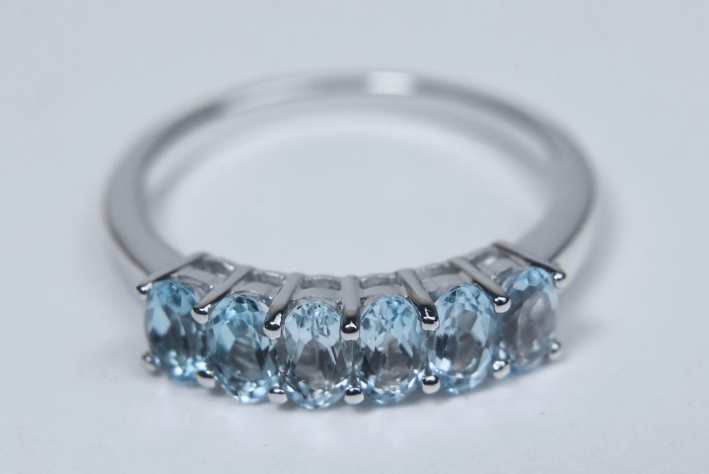 Blue Topaz and Diamond Sterling Silver Ring - Size 7.75
