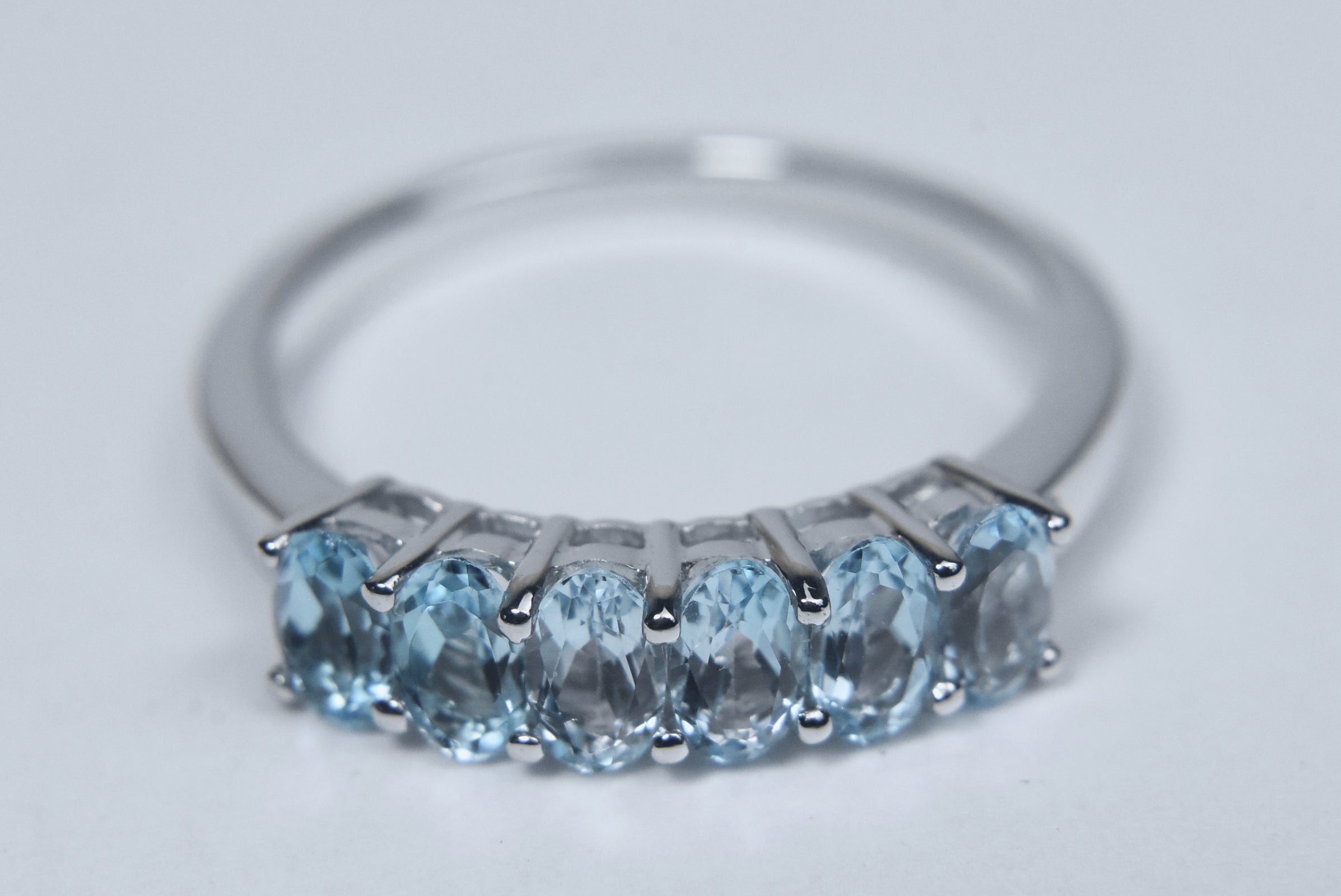 Blue Topaz and Diamond Sterling Silver Ring - Size 7.75