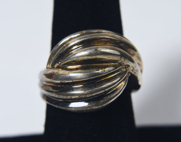 Vintage Sterling Silver Abstract Design Braid Texture Ring - Size 7.25