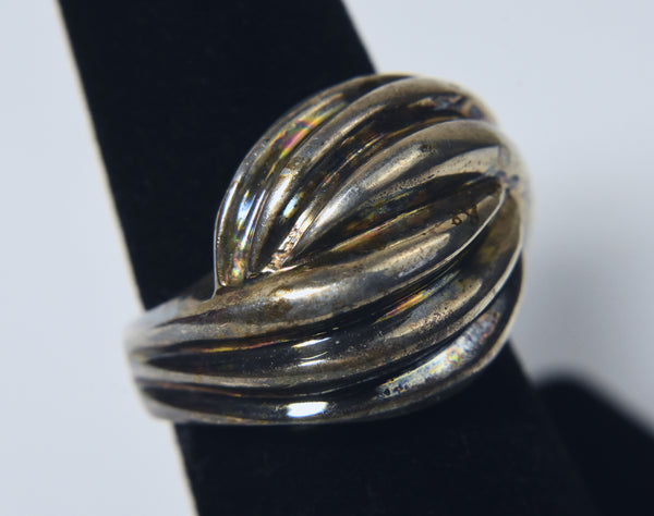 Vintage Sterling Silver Abstract Design Braid Texture Ring - Size 7.25