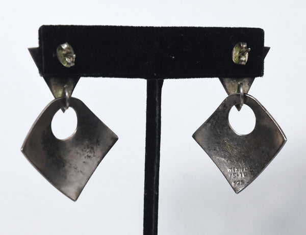 Sterling Silver Vintage Mexican Modern Design Dangle Earrings