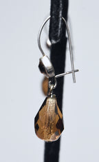 Pair of Faceted Brown Glass and Silver Tone Metal Earrings