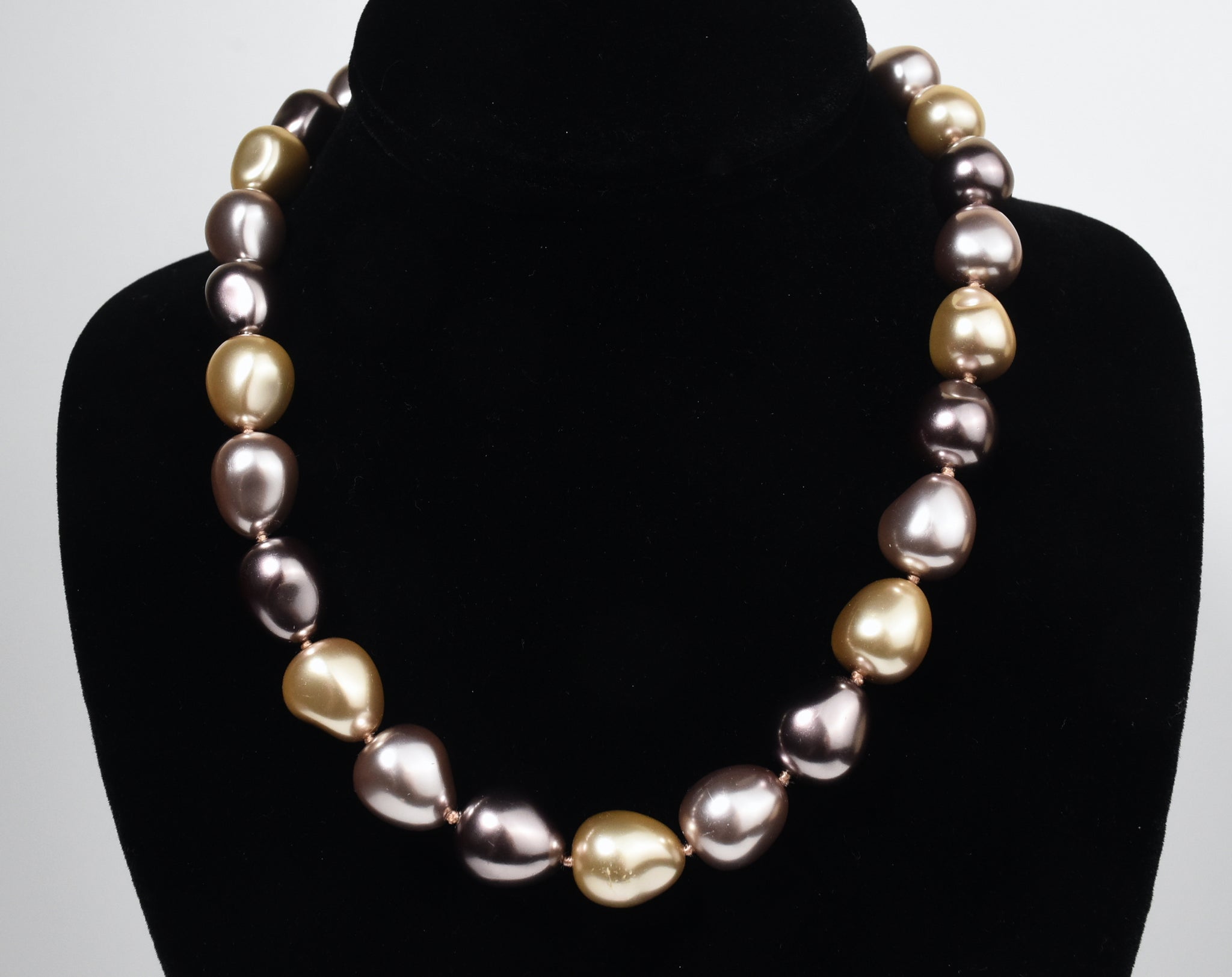 Brown Tone Faux Pearls Necklace - 18"