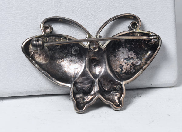 Vintage Sterling Silver Marcasite Guilloche Enamel Butterfly Brooch