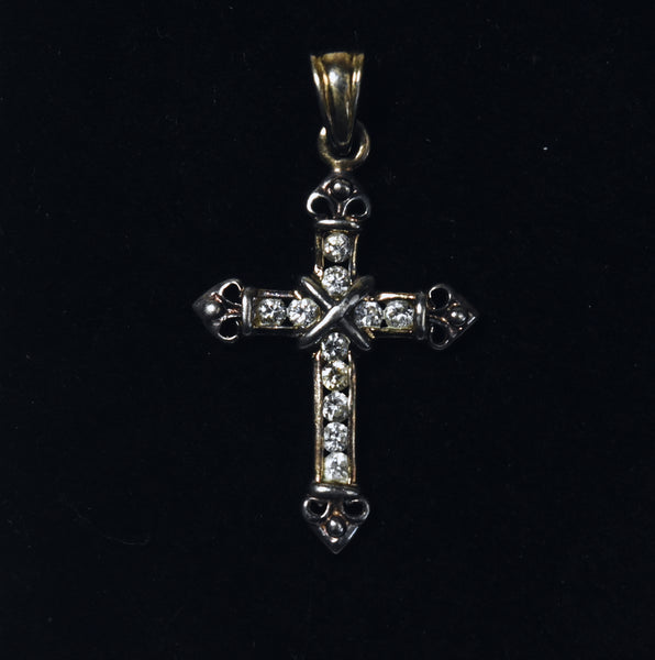 Vintage Gold Plated Sterling Silver Cubic Zirconia Cross Pendant