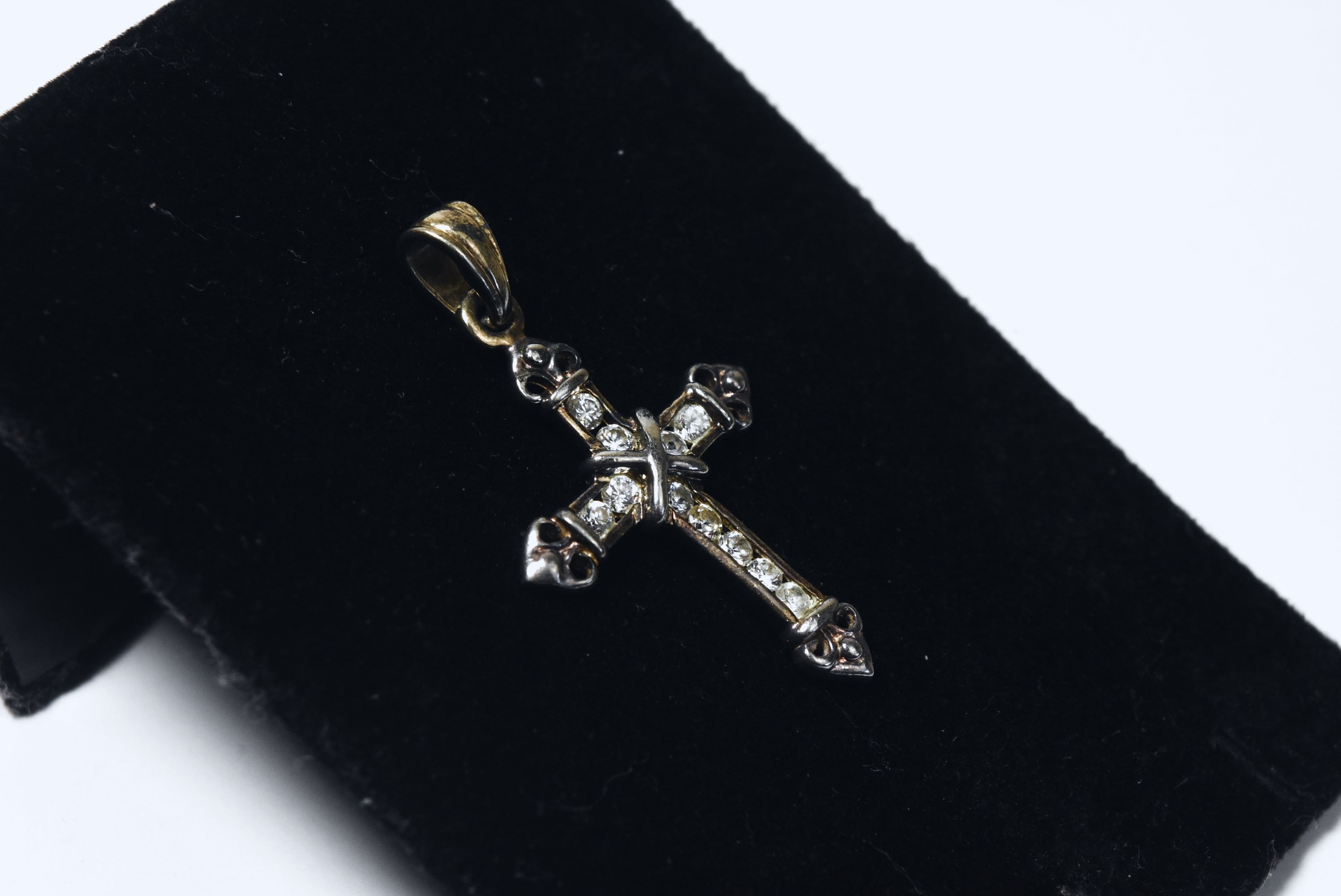Vintage Gold Plated Sterling Silver Cubic Zirconia Cross Pendant