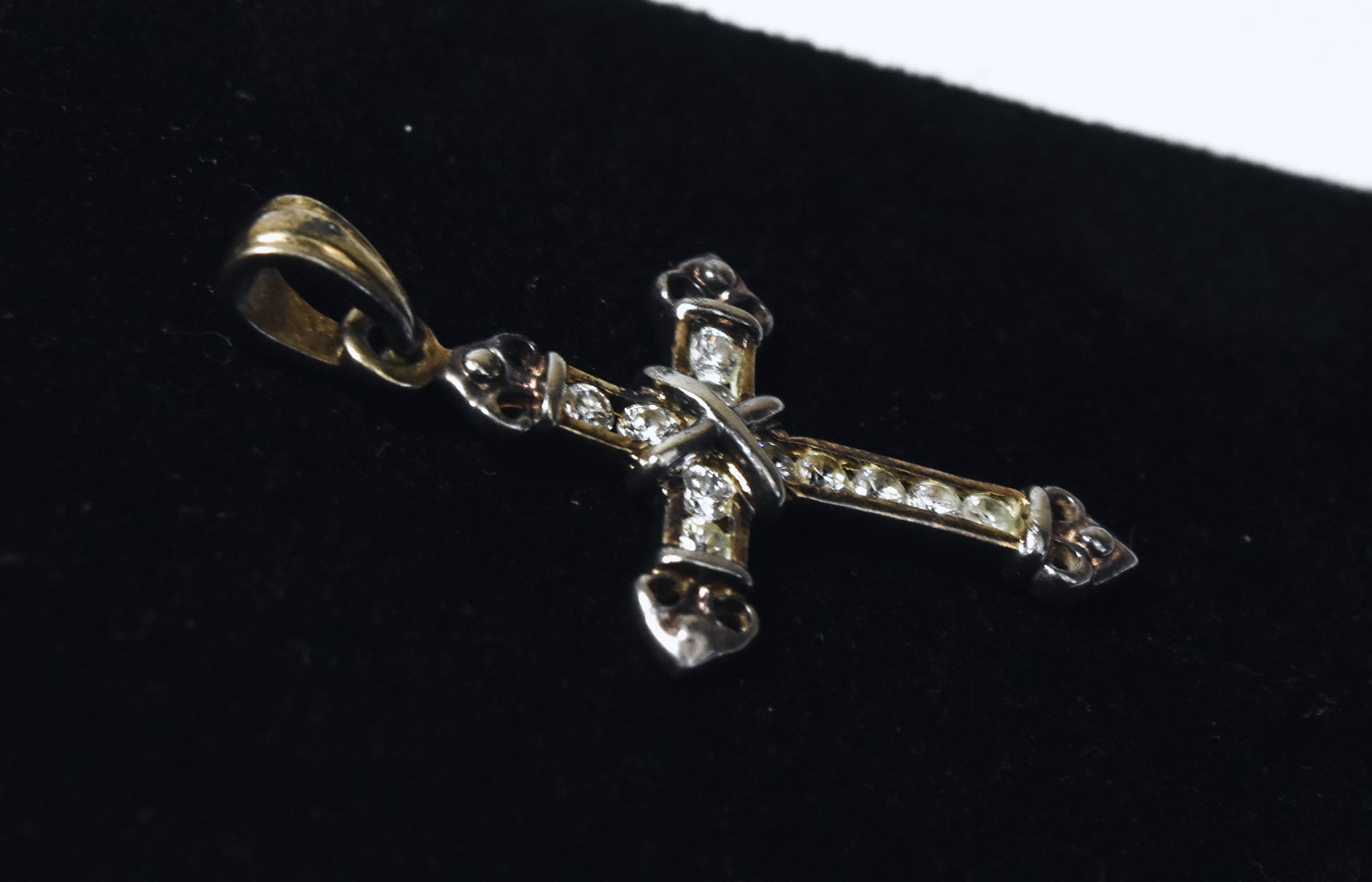 Vintage Gold Plated Sterling Silver Cubic Zirconia Cross Pendant