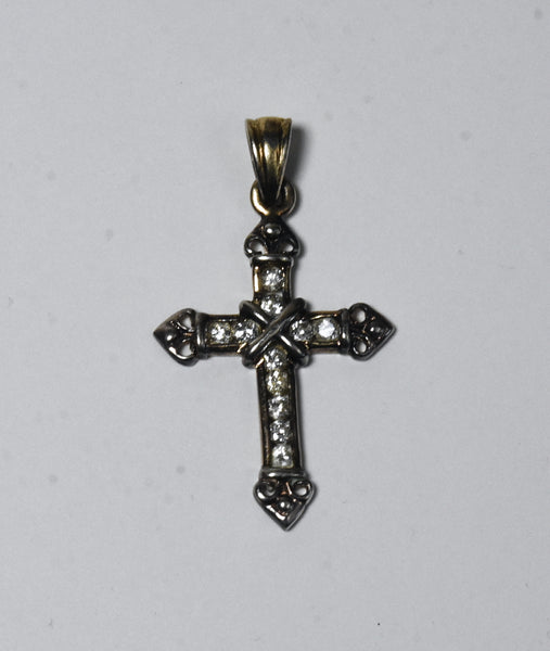 Vintage Gold Plated Sterling Silver Cubic Zirconia Cross Pendant