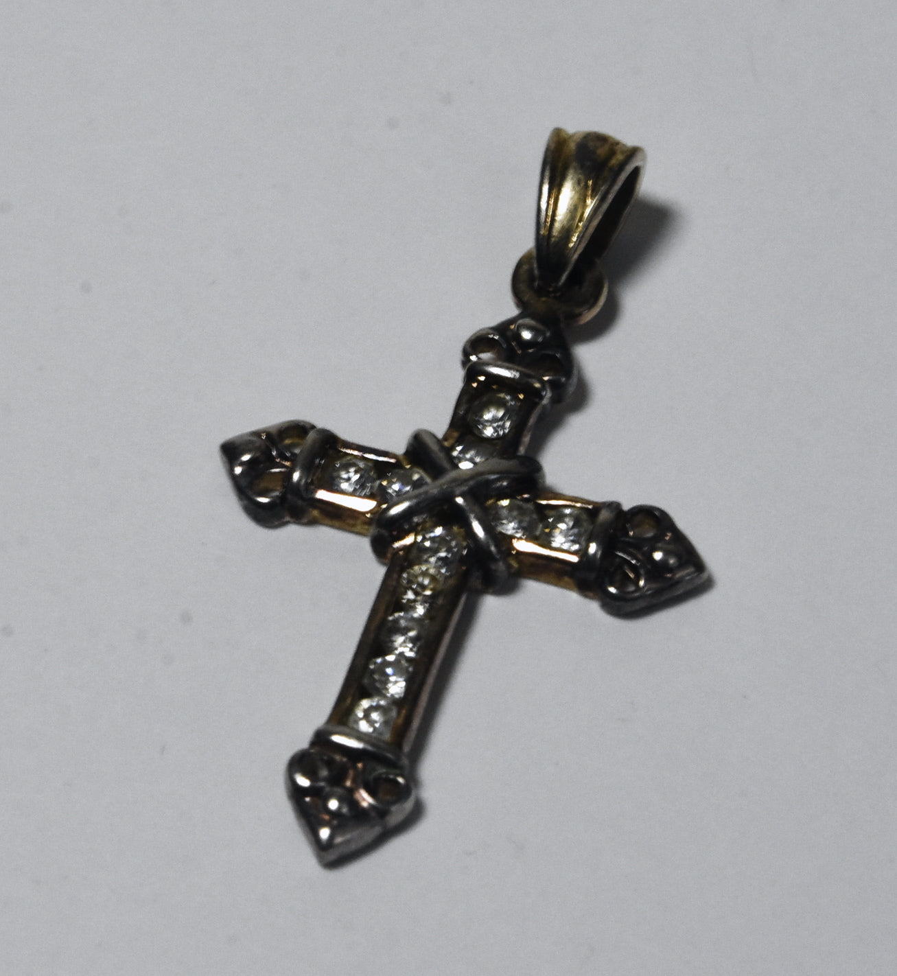 Vintage Gold Plated Sterling Silver Cubic Zirconia Cross Pendant