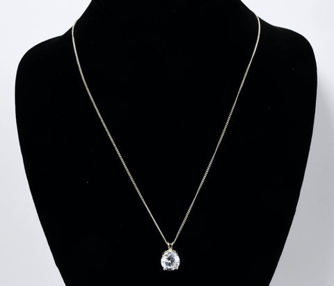 Cubic Zirconia Pendant Sterling Silver Chain Necklace - 19"