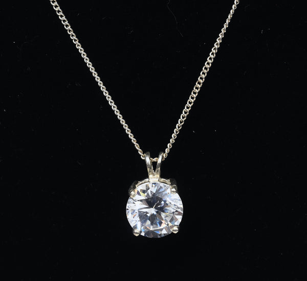 Cubic Zirconia Pendant Sterling Silver Chain Necklace - 19"