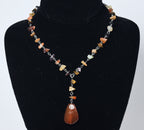 Carnelian Pendant on Silver Chain Stone Chip Bead Station Necklace