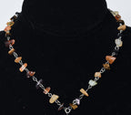Carnelian Pendant on Silver Chain Stone Chip Bead Station Necklace