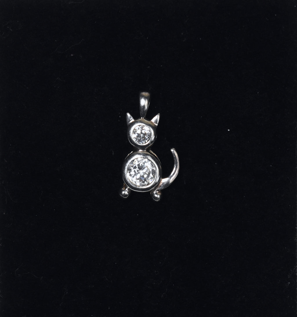 Sterling Silver Bejeweled Cat Pendant