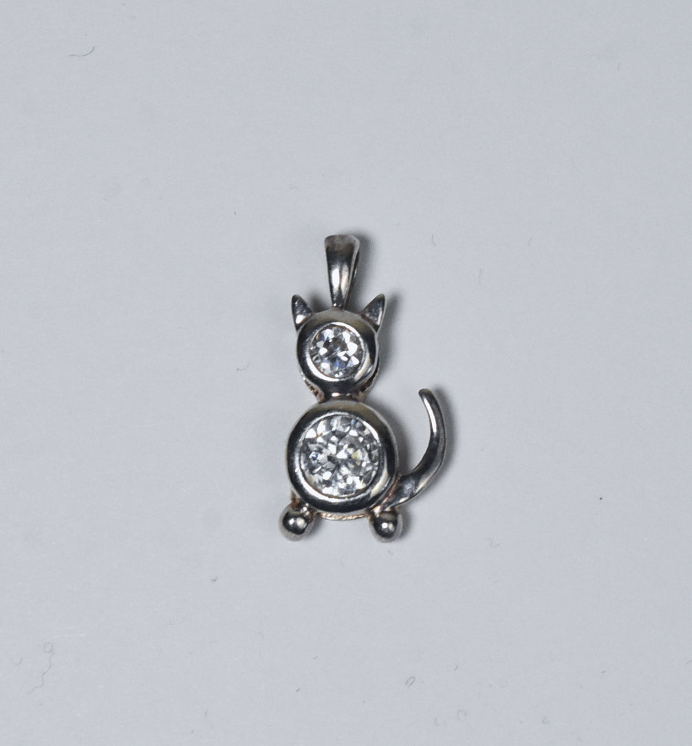 Sterling Silver Bejeweled Cat Pendant