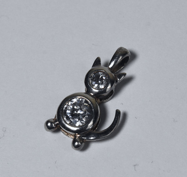 Sterling Silver Bejeweled Cat Pendant