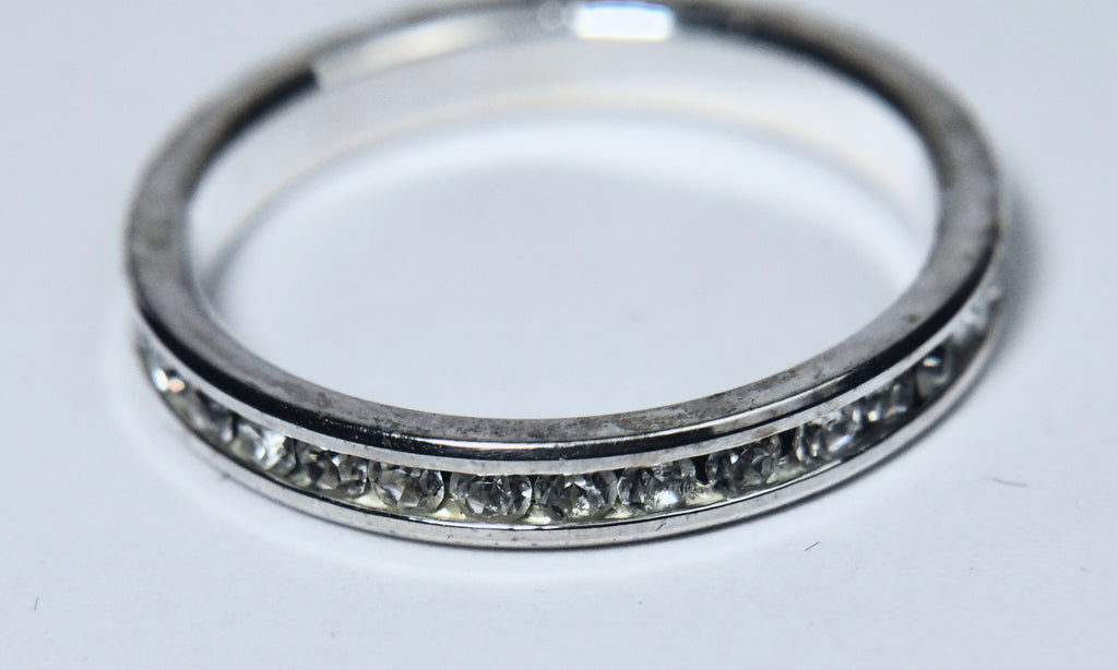 Clear Round Cut Glass Channel Set Ring - Size 8.5