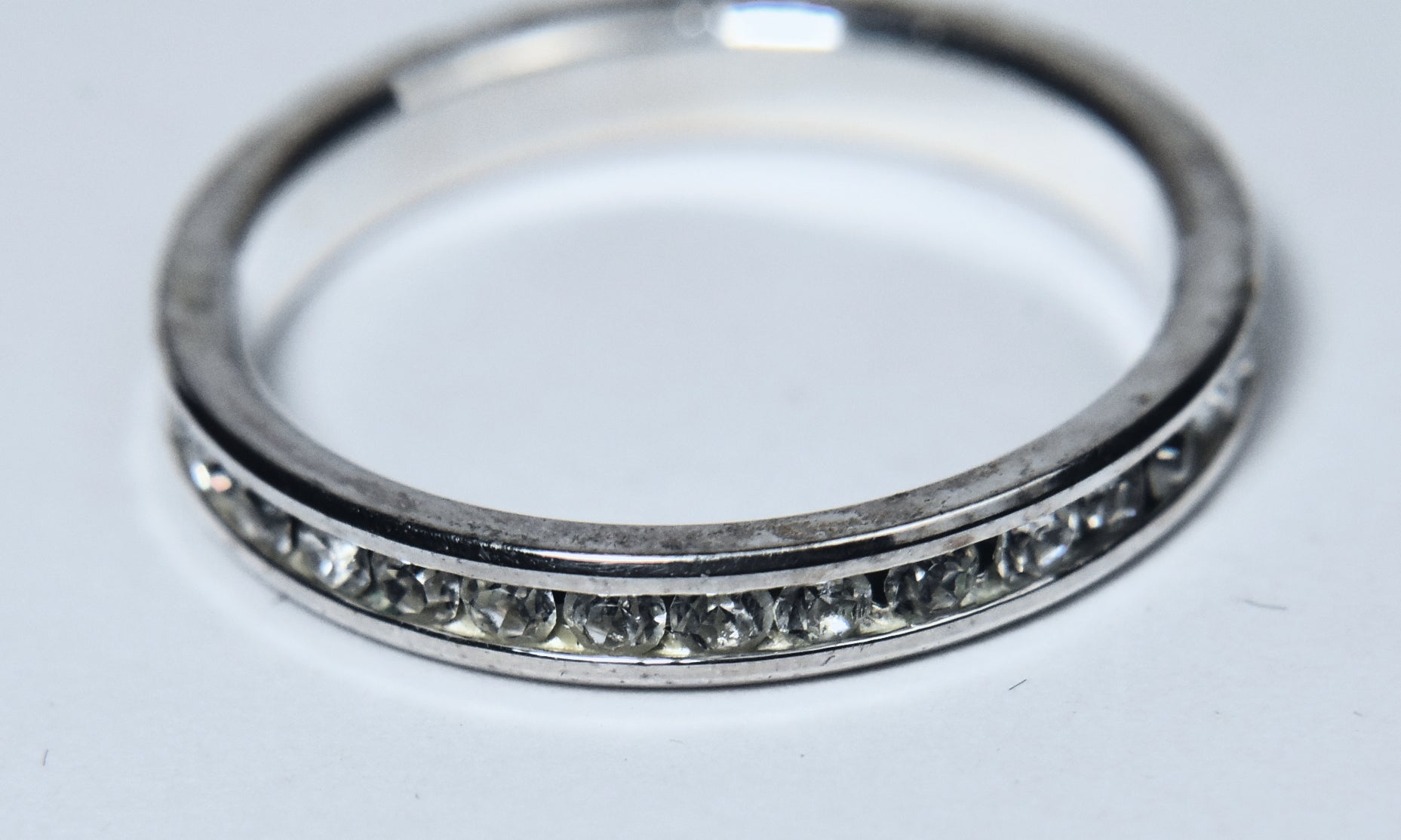 Clear Round Cut Glass Channel Set Ring - Size 8.5
