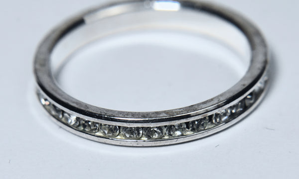 Clear Round Cut Glass Channel Set Ring - Size 8.5