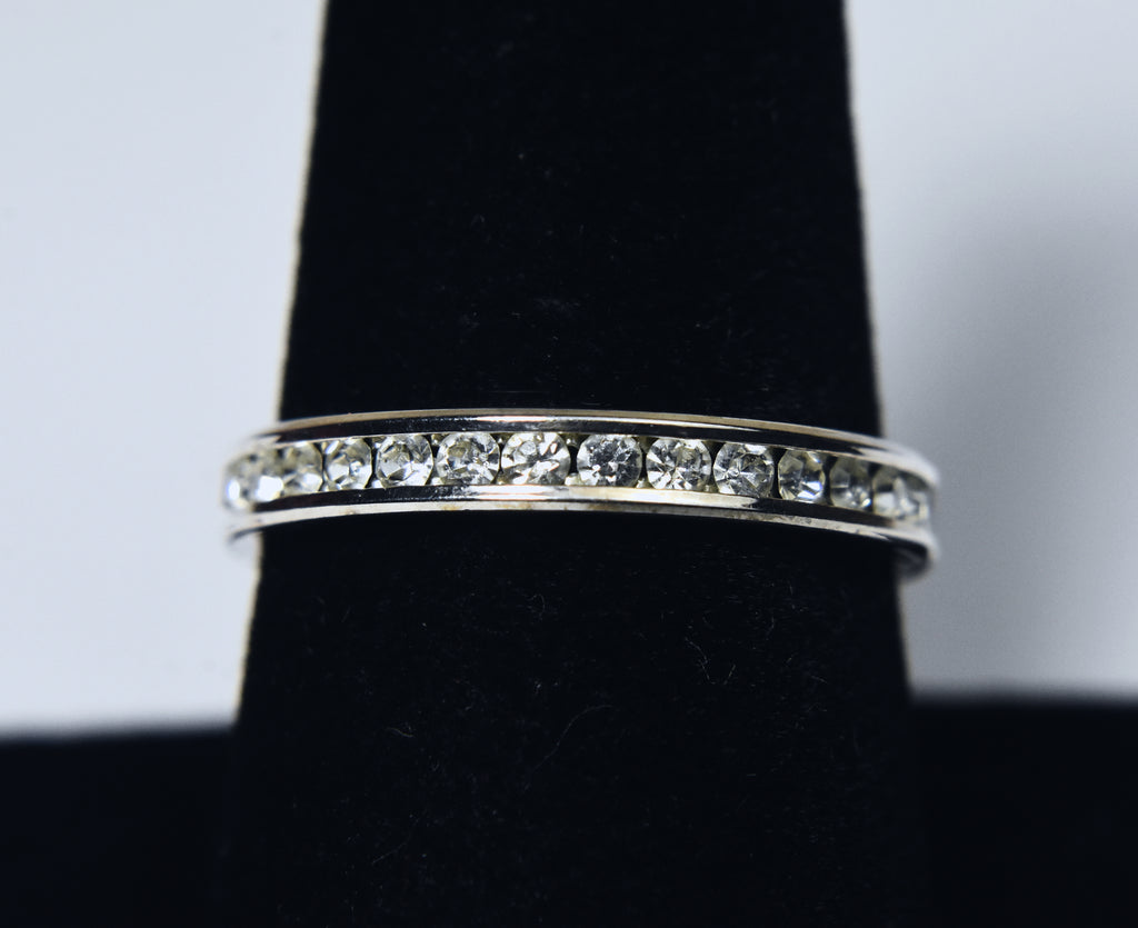 Clear Round Cut Glass Channel Set Ring - Size 8.5