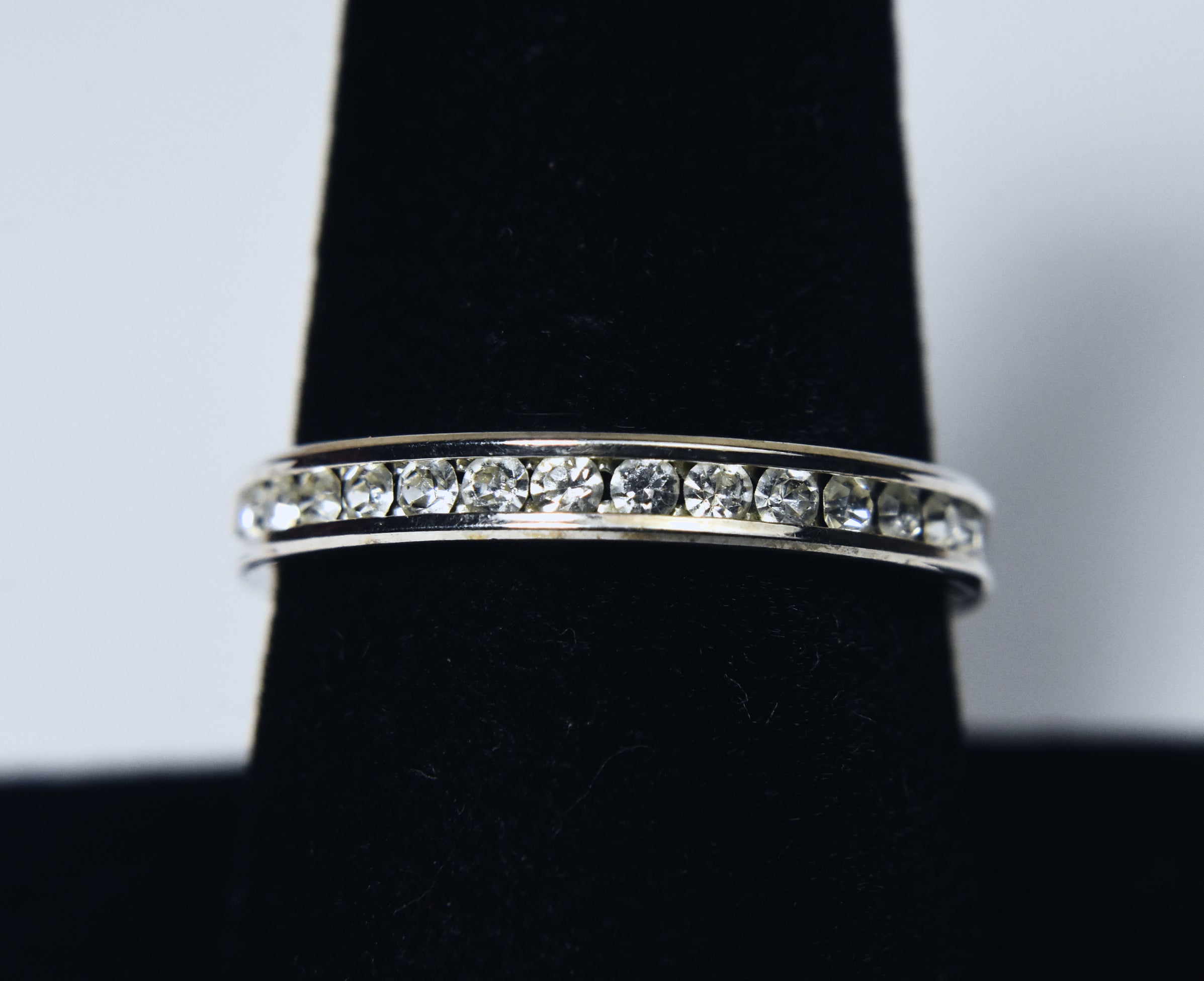 Clear Round Cut Glass Channel Set Ring - Size 8.5