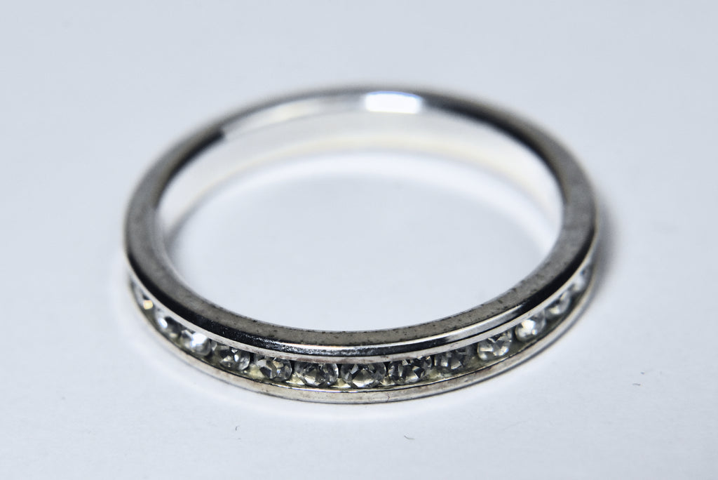 Clear Round Cut Glass Channel Set Ring - Size 8.5