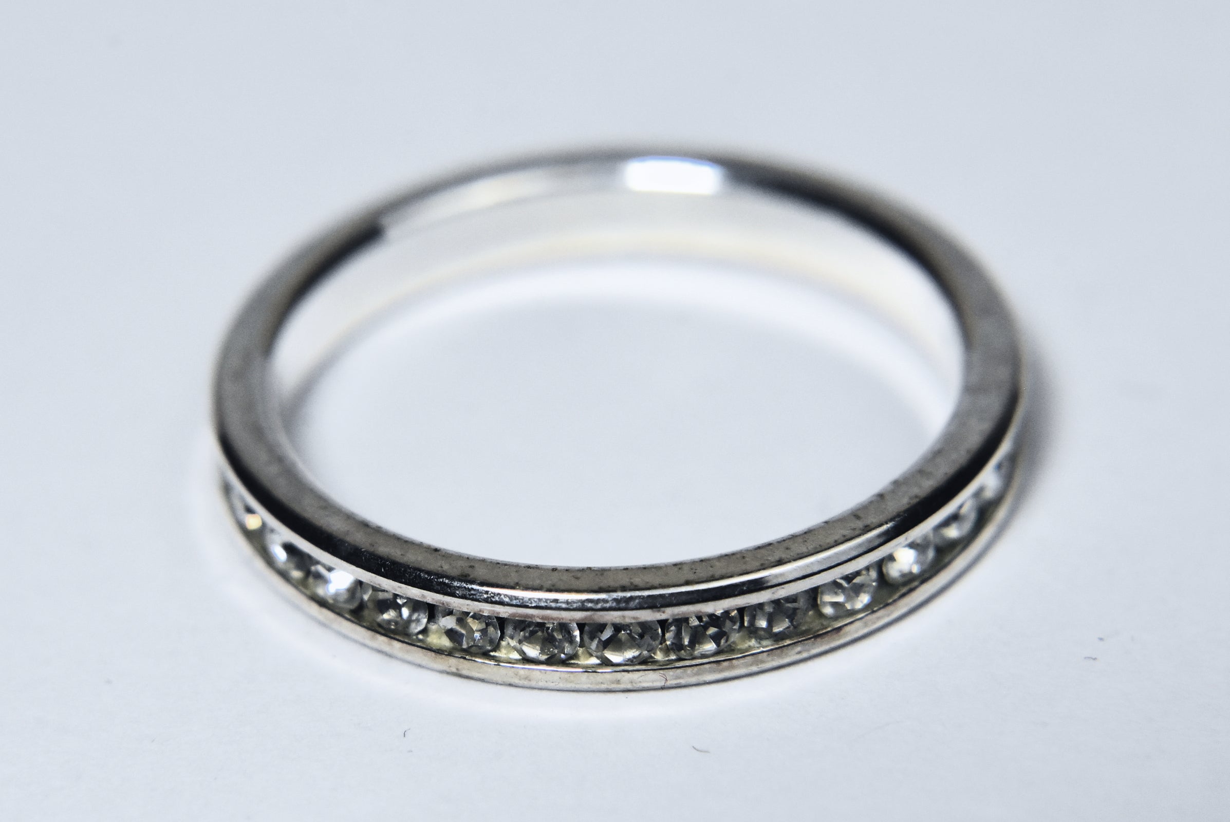 Clear Round Cut Glass Channel Set Ring - Size 8.5