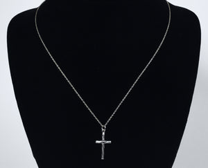 Vintage Sterling Silver Chased Design Cross Pendant on Sterling Silver Chain Necklace