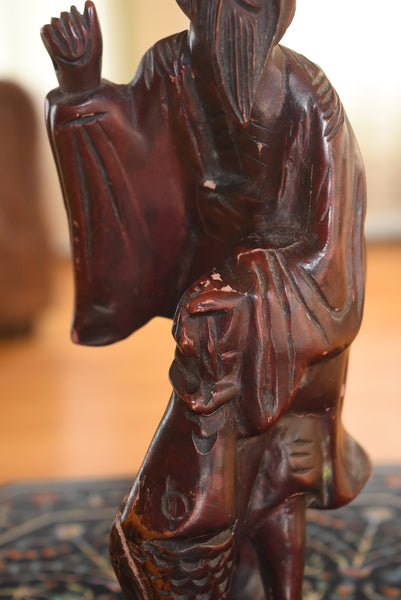 Chinese Carved Wood Fisherman Sculpture
