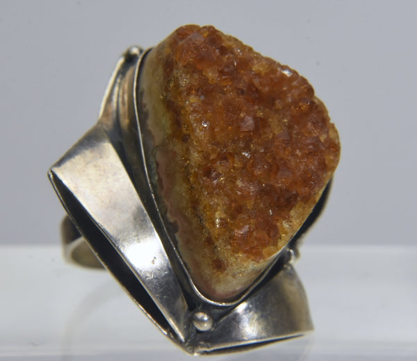 Raw Citrine Chunk Silver Ring - Size 9