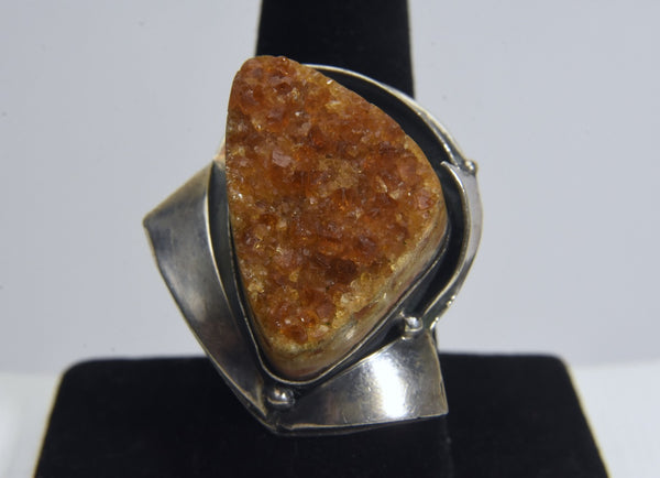 Raw Citrine Chunk Silver Ring - Size 9