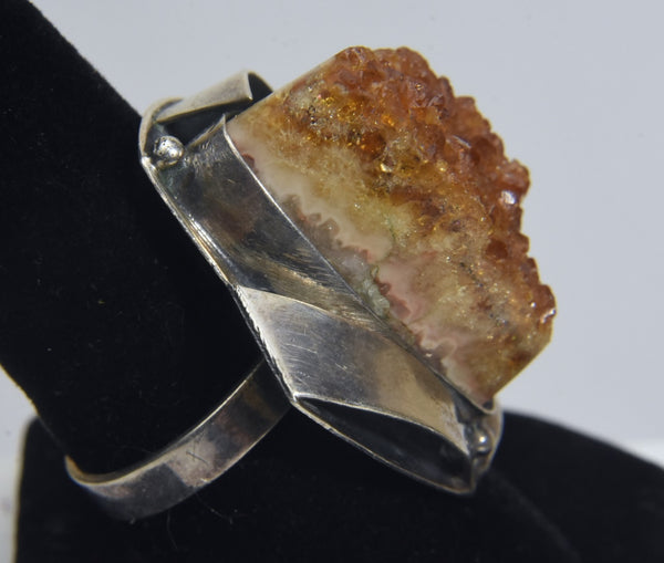 Raw Citrine Chunk Silver Ring - Size 9