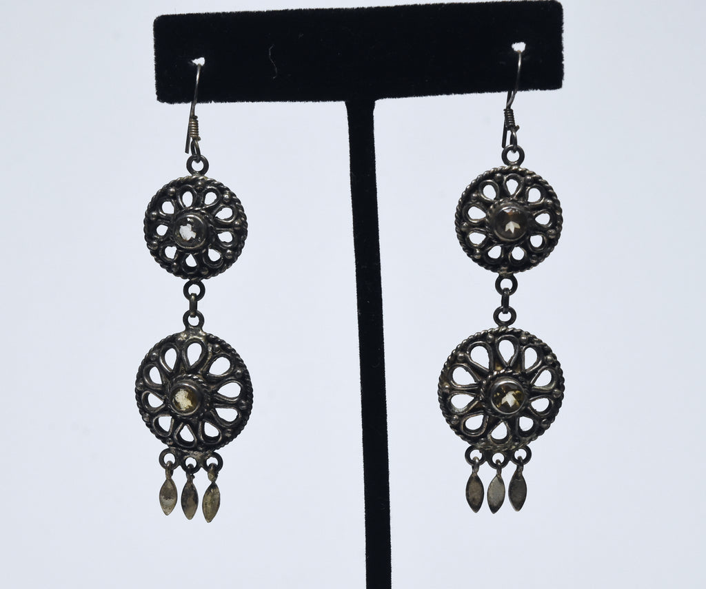 Vintage Citrine Filigree Sterling Silver Dangle Earrings