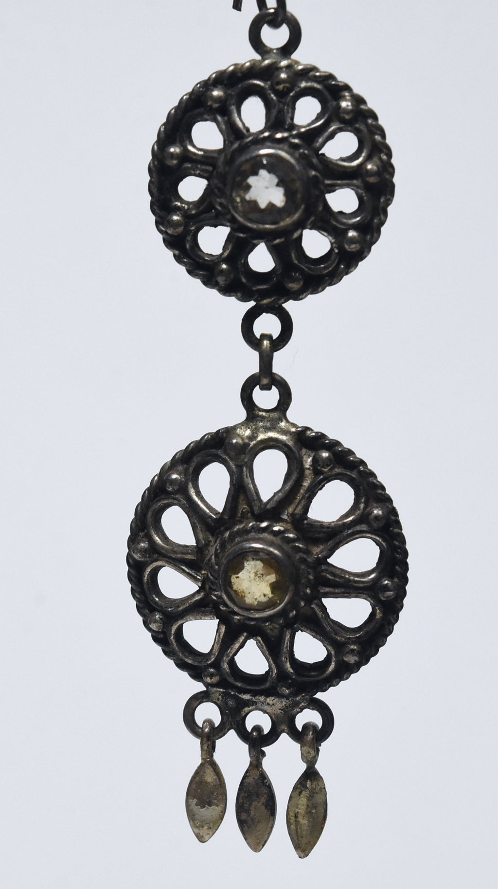 Vintage Citrine Filigree Sterling Silver Dangle Earrings