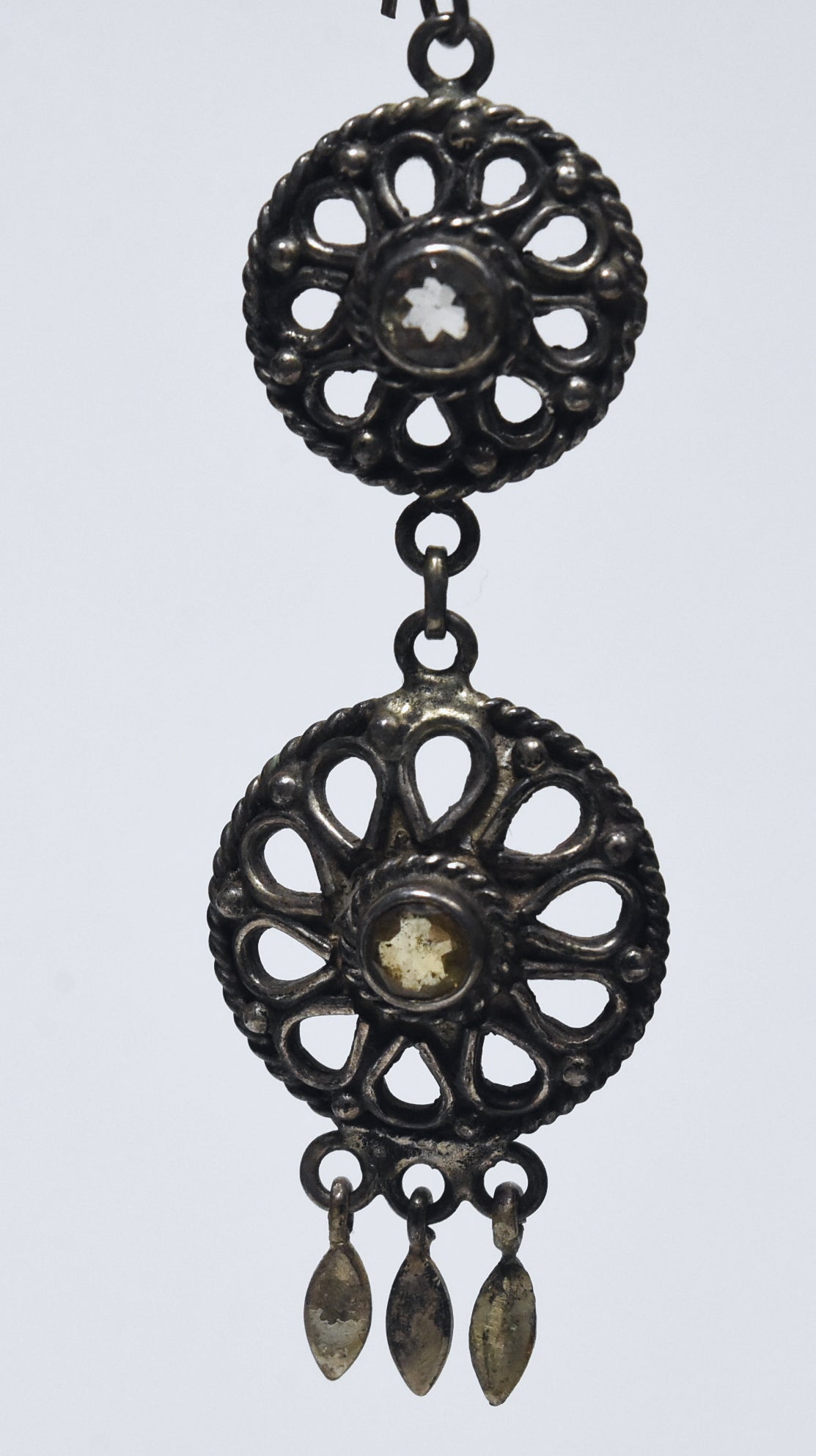 Vintage Citrine Filigree Sterling Silver Dangle Earrings