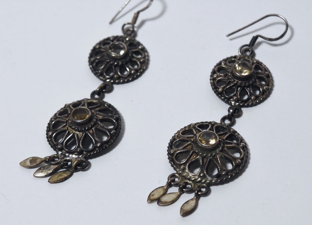 Vintage Citrine Filigree Sterling Silver Dangle Earrings