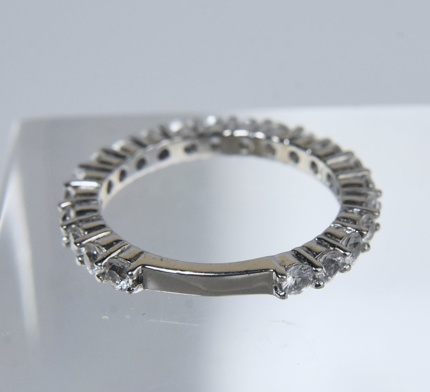 Sterling Silver Colorless Sapphire Band - Size 8