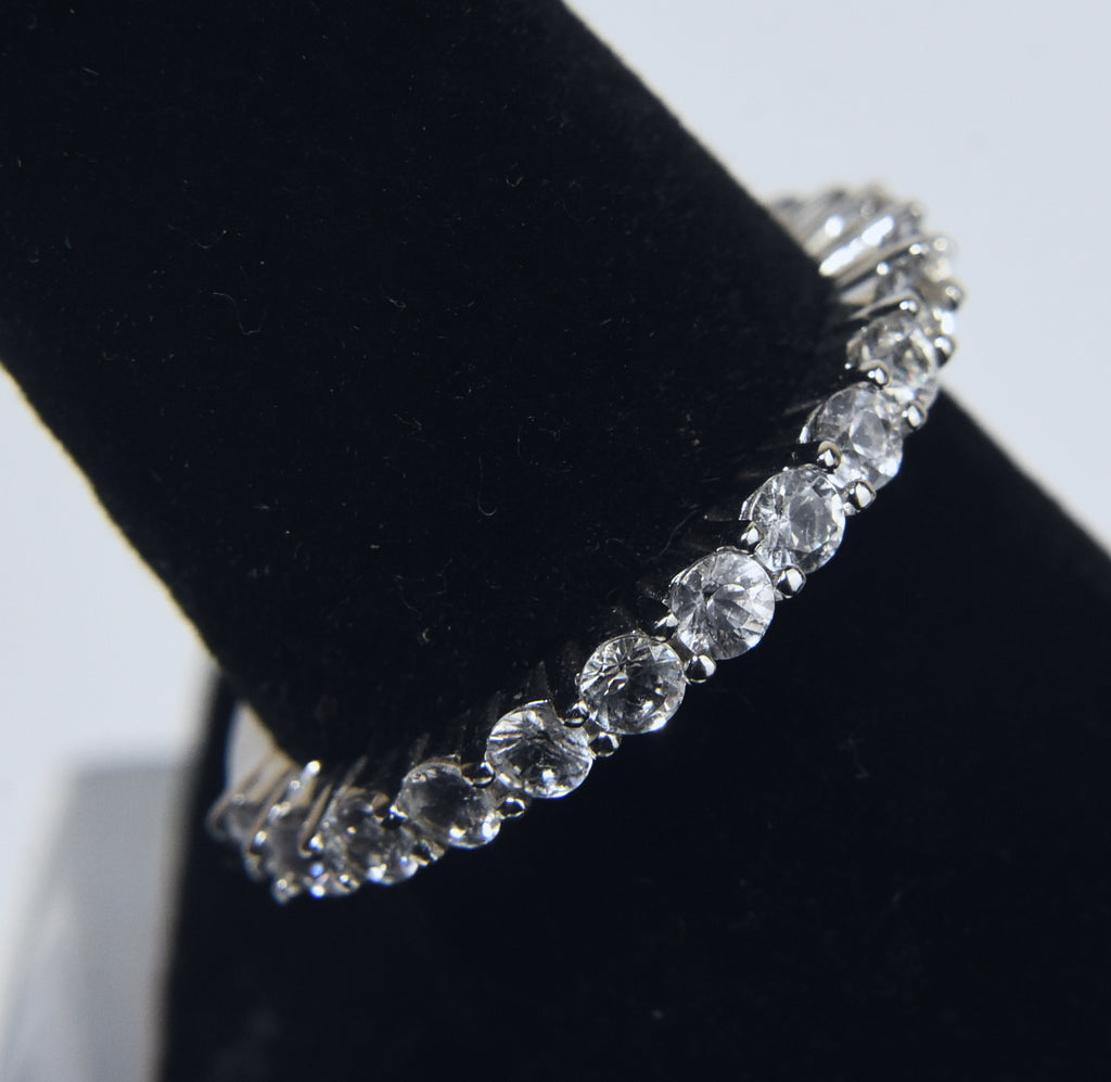 Sterling Silver Colorless Sapphire Band - Size 8