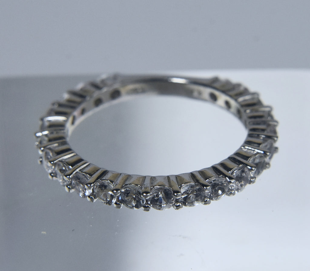 Sterling Silver Colorless Sapphire Band - Size 8