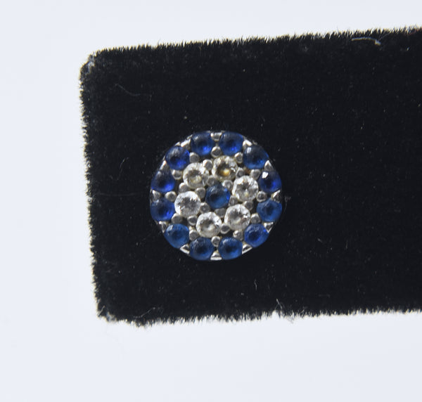 Silver Tone Blue and Colorless Crystal Stud Earrings