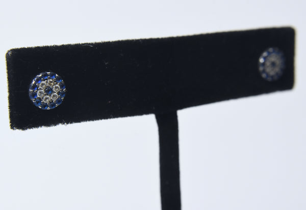 Silver Tone Blue and Colorless Crystal Stud Earrings