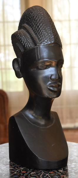 Beautiful Hand Carved Ebony Bust of Woman